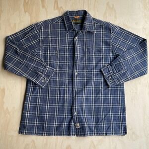 Timberland Flannel Shirt Mens Large Blue Plaid Long Sleeve Button Up Casual